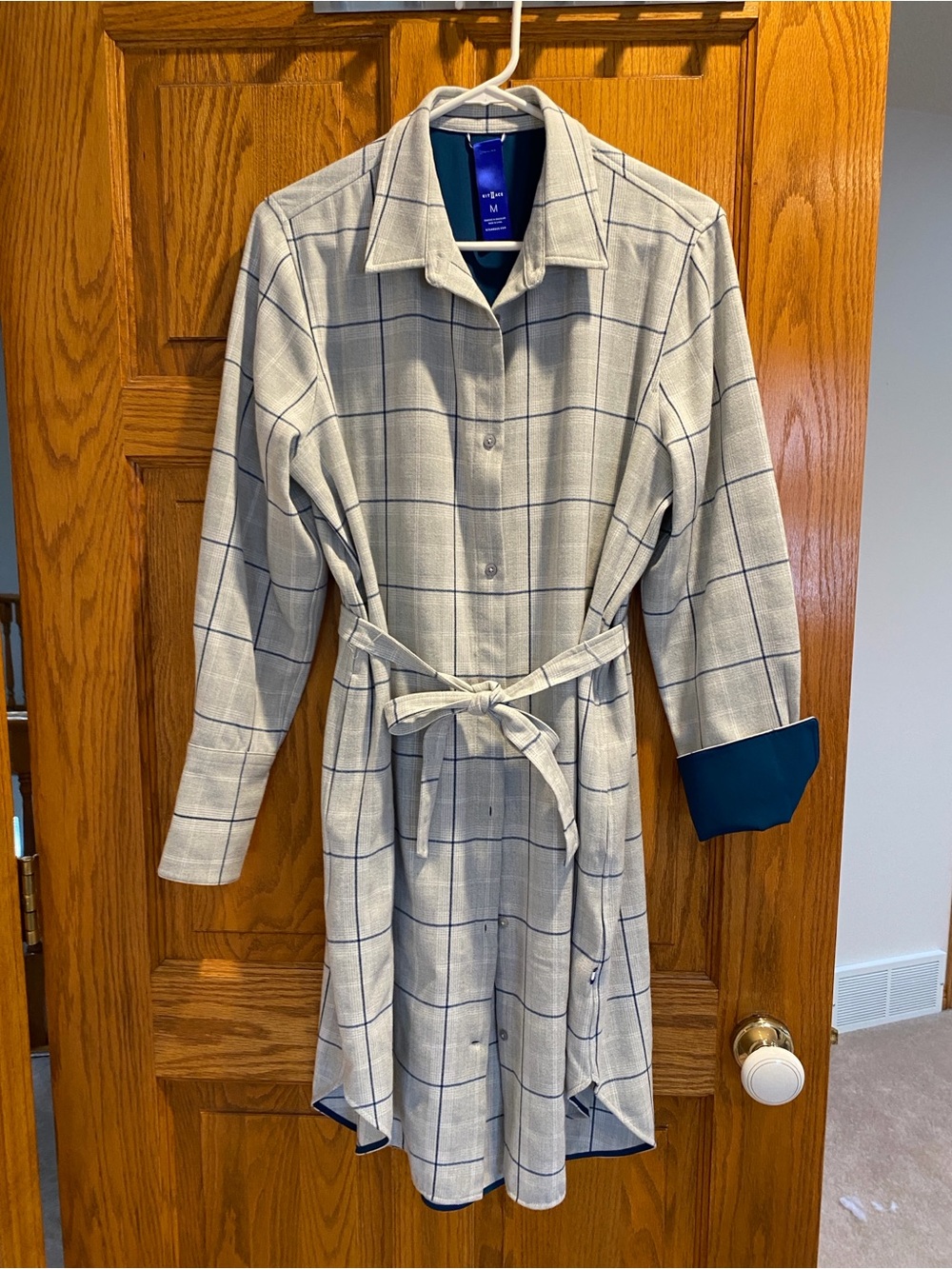Kit and Ace Gray Windowpane Shirt Dress with Navy Accents